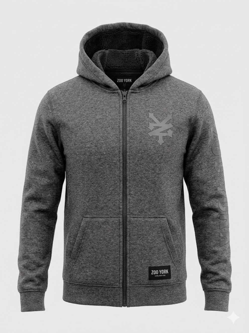 Zoo York Faux Fur Lined Full Zip Hoodie - Gray Camo Logo
